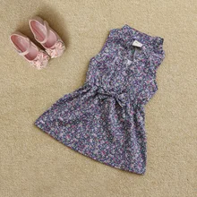 Bowknot Girls Dress 2016 New style Floral Printed Summer Kids Dresses 100% Cotton Princess Vestidos Sleeveless Girls Dress