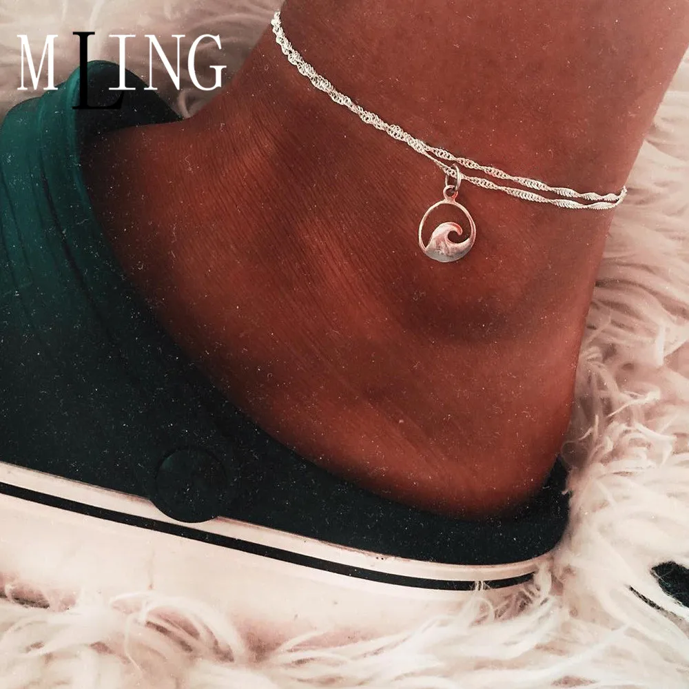 

MLING Vintage Silver Multi-layer Wave Anklet for Women Simple Pendant Ankle Bracelet Boho Jewelry