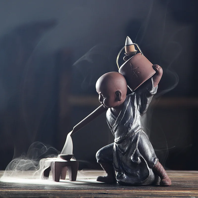 Творческий залить чай маленький монах курильница дым водопад обратного потока ладан горелки керамика держатель для благовоний подарок украшения домашний декор - Цвет: 1