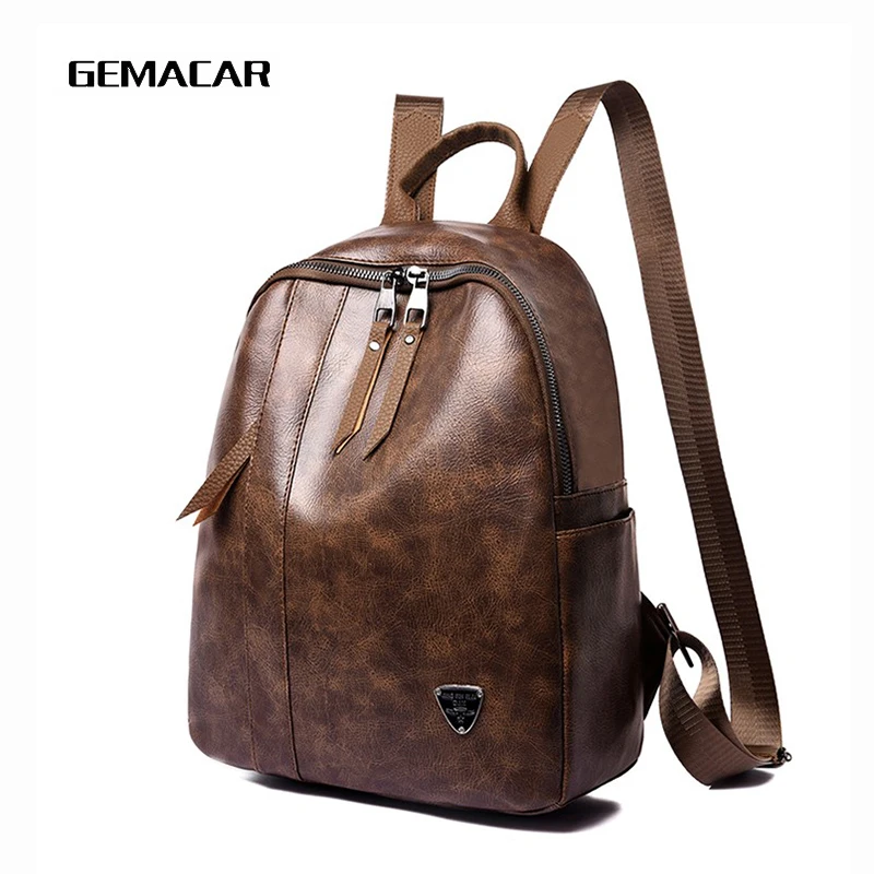 

Vintage Backpack Women's PU Leather New Female Knapsack High Quality Large Capacity Leisure Girl School Bags Waterproof