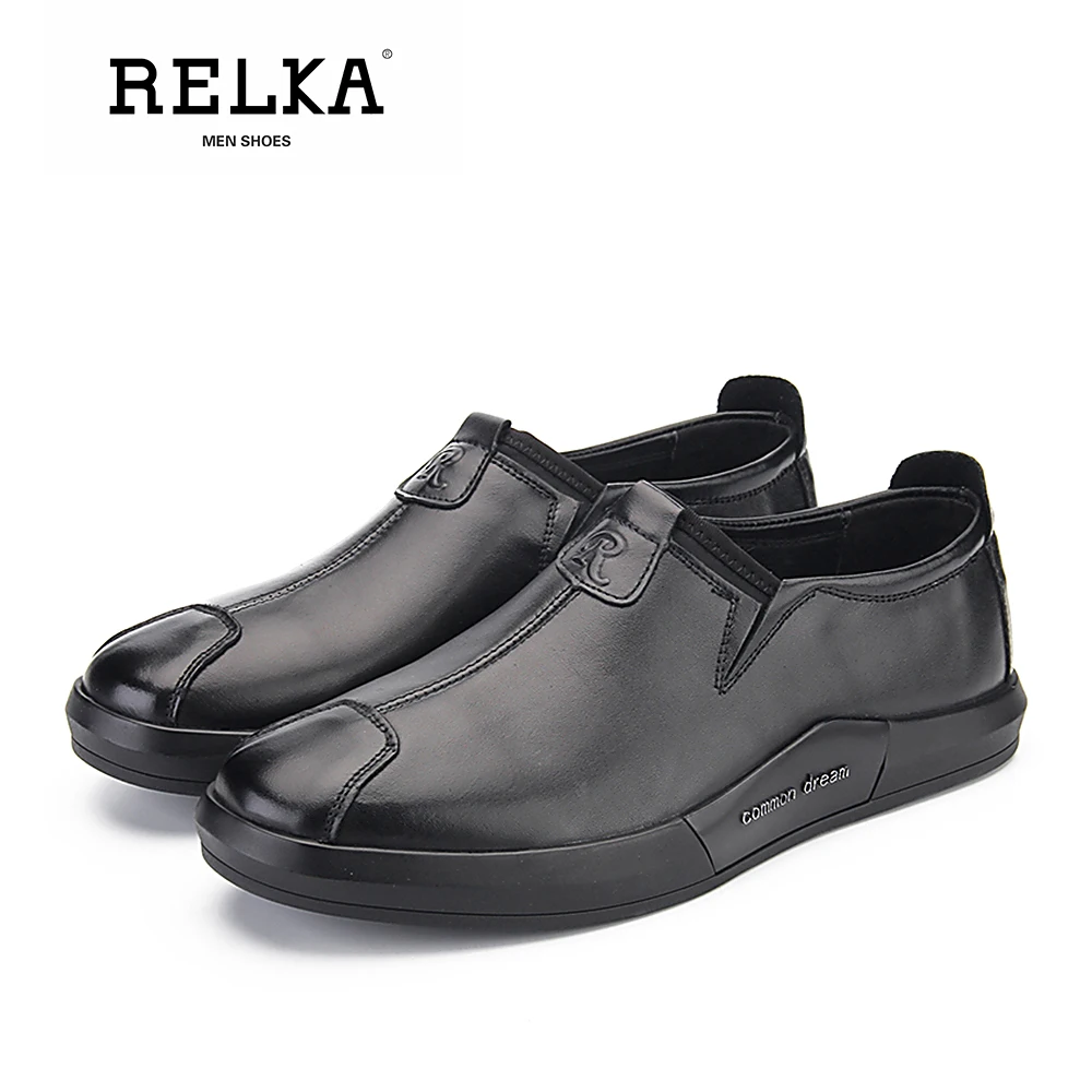 

RELKA Fashion Man Vintage Flats High Quality Genuine Leather Retro Round Toe Thick Heel Shoes Luxury Casual Solid Flats P48
