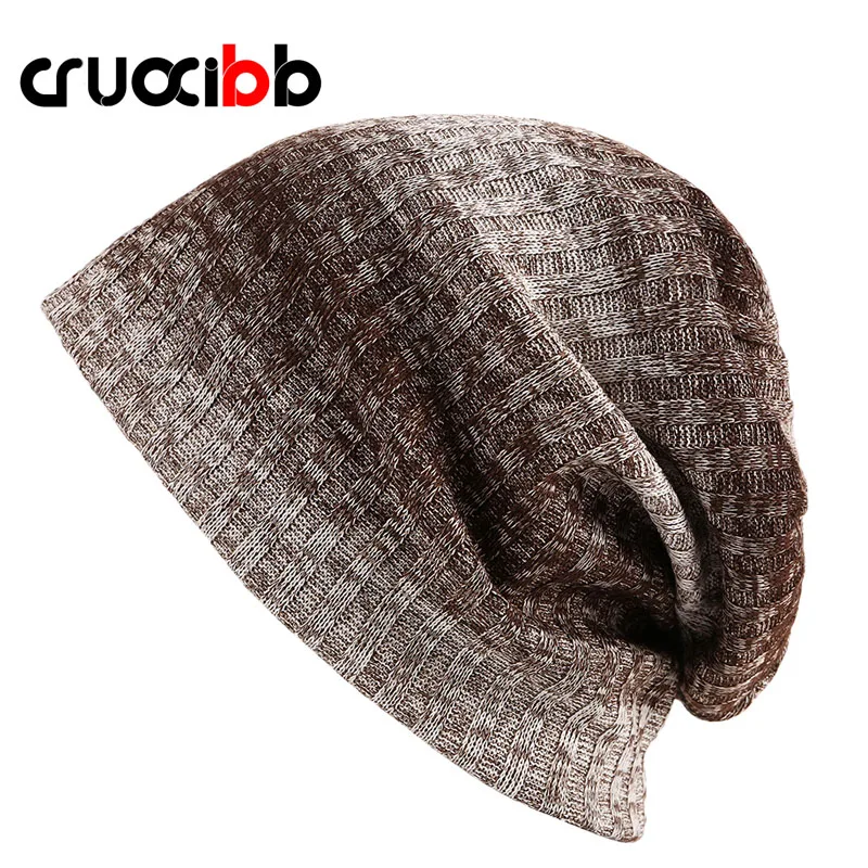 

CRUOXIBB Gradient Color Beanies Men Autumn Winter Hat Brand High Quality Knitted Cap Men's Wholesale Balaclava Casual Hats