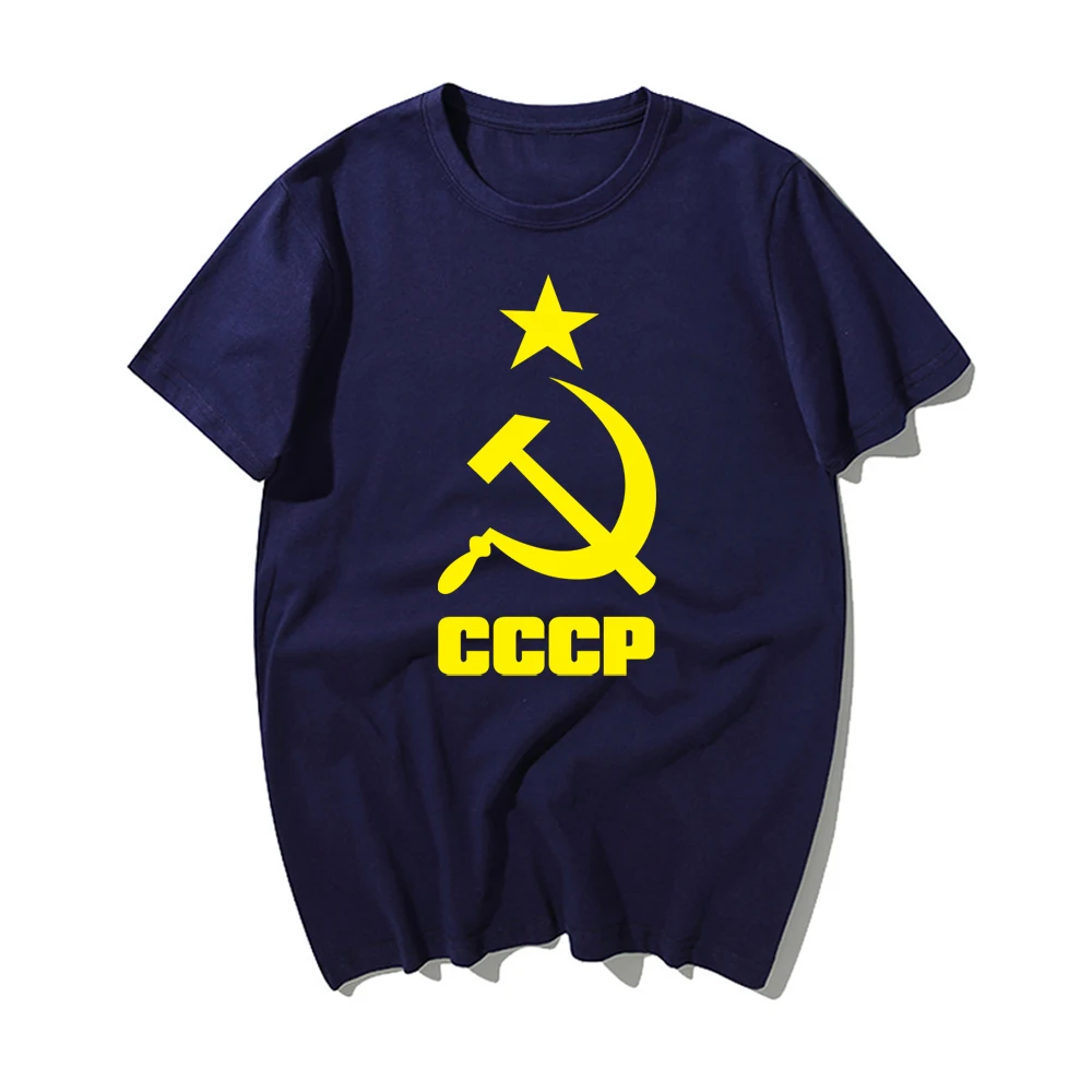 Новинка, CCCP, футболки, молот и серп, с рисунком СССР, мужские футболки, для России, повседневные, с коротким рукавом, футболки, летняя мужская одежда - Цвет: Navy Blue