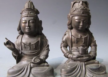 

Pure Bronze Copper Sit Take Pot GuanYin Kwan-yin Bodhisattva Buddha Pair Statue