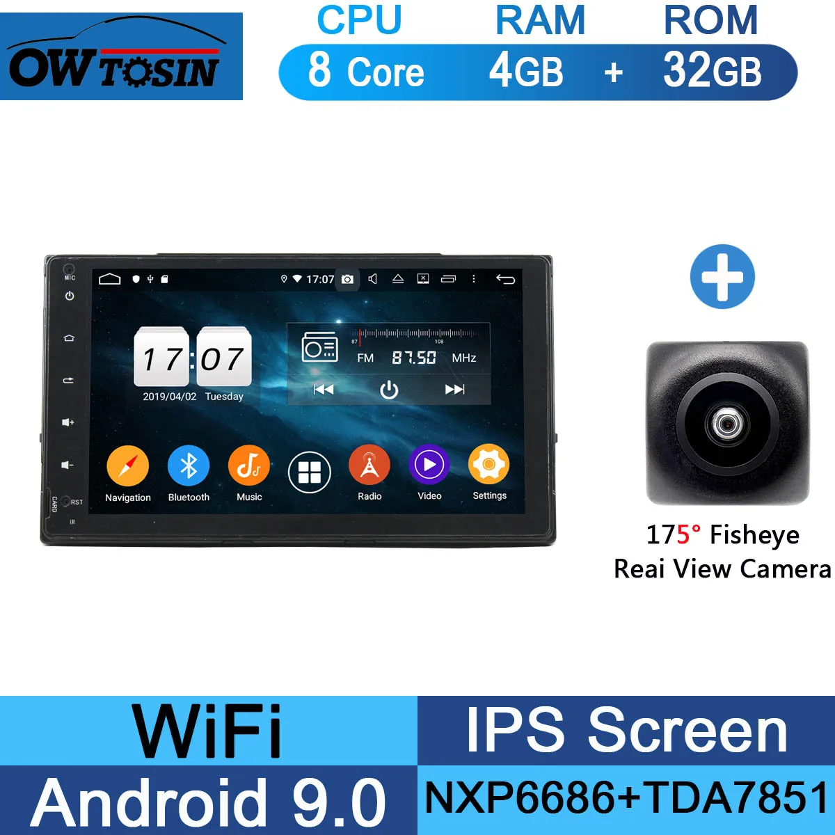 " ips 8 Core 4G+ 64G Android 9,0 автомобильный DVD мультимедийный плеер gps Радио для Toyota Corolla DSP CarPlay Parrot BT - Цвет: 32G Fisheye Camera