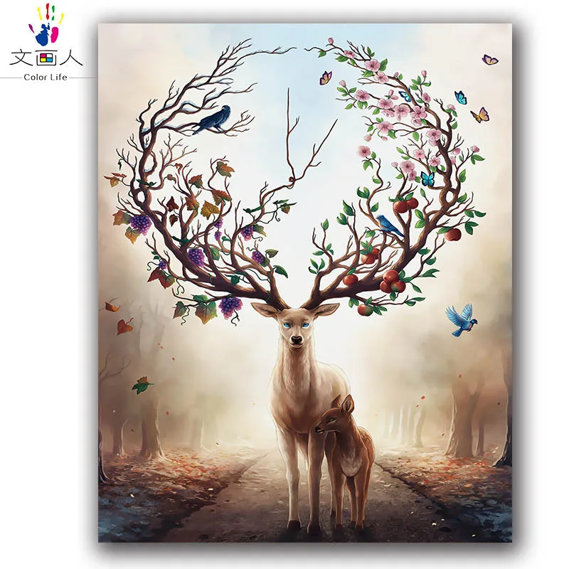 

Coloring by numbers Forest Deer diy digital oil painting by numbers animals scenery paint by numbers for living room hoom decor