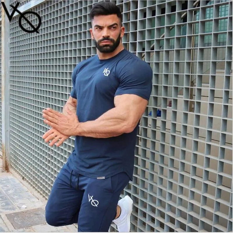 

vq2018 New Brand clothing Gyms Tight t-shirt mens fitness bodybuilding cotton t-shirt homme Gyms t shirt men fitness Summer tops