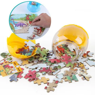 

60 PCS Best selling new surprise dinosaur egg wooden jigsaw puzzle children jigsaw puzzle 3-6 years old wooden toys