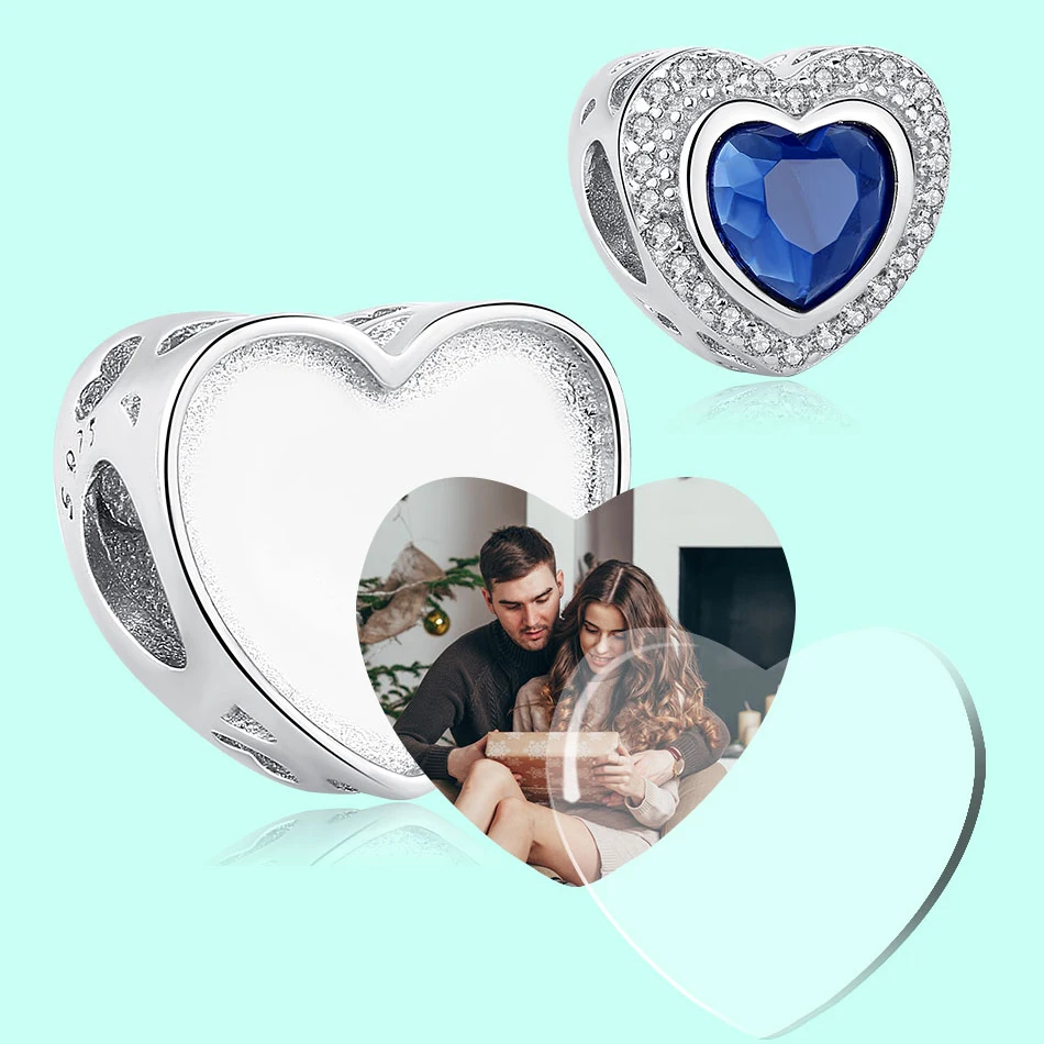 ELESHE European DIY Blue Crystal Beads 925 Sterling Silver Charm Fit Original Pandora Bracelet Custom Photo Personalized Jewelry