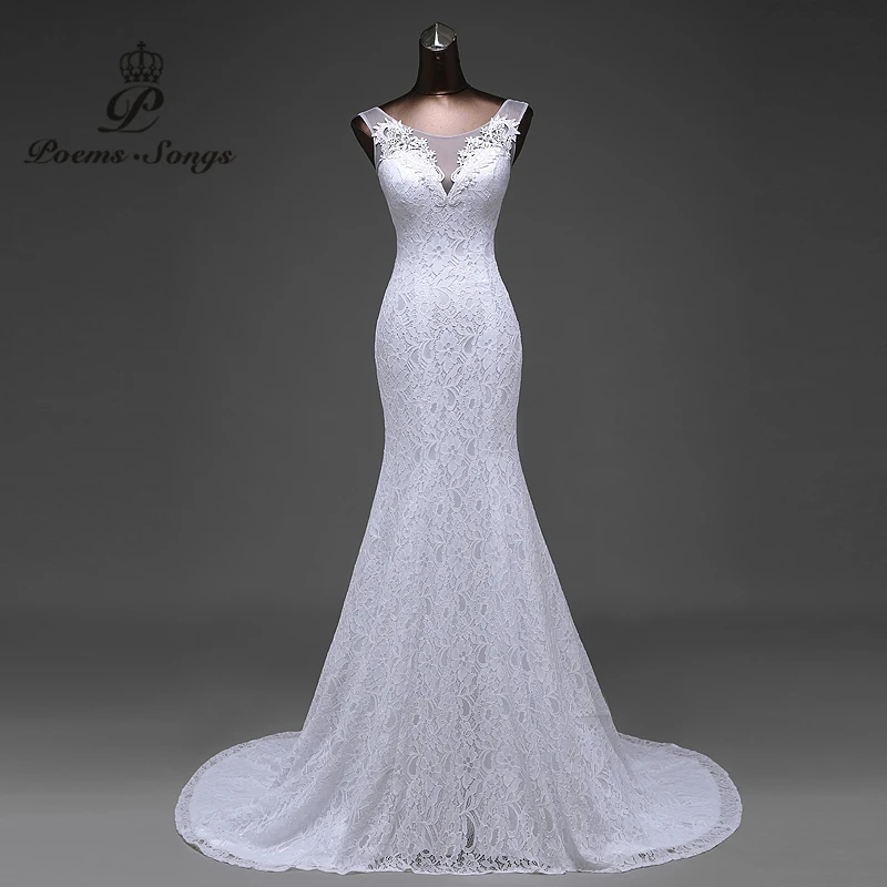 Real Photo Free Shipping Lace Flowers Very Sexy Backless Mermaid Wedding Dresses Vestidos De Noiva Robe