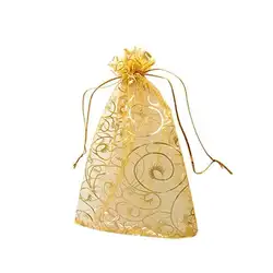 XIUFEN 100 шт. 9*12 см элегантные органза золотой пакеты Drawstring конфеты подарочные пакеты для свадьбы фестиваль