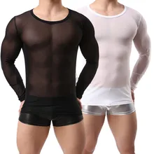 Мужской спортивный прозрачный плотный формирователь, топ с длинными рукавами, сетчатые корсеты, круглый вырез, Повседневная стильная мягкая корректирующая одежда