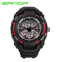SANDA, спортивные, двойной, светодиодный, цифровые, аналоговые, военные, 3 АТМ, наручные часы, наручные часы для мужчин, для мальчиков, черные, orologio
