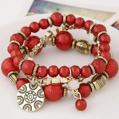 

LEMOER 3pcs/set Brand Fashion Multilayer Beads Beaded Alloy Plate Charm Bracelets Bangles Jewelry for women Best Friends 5colors