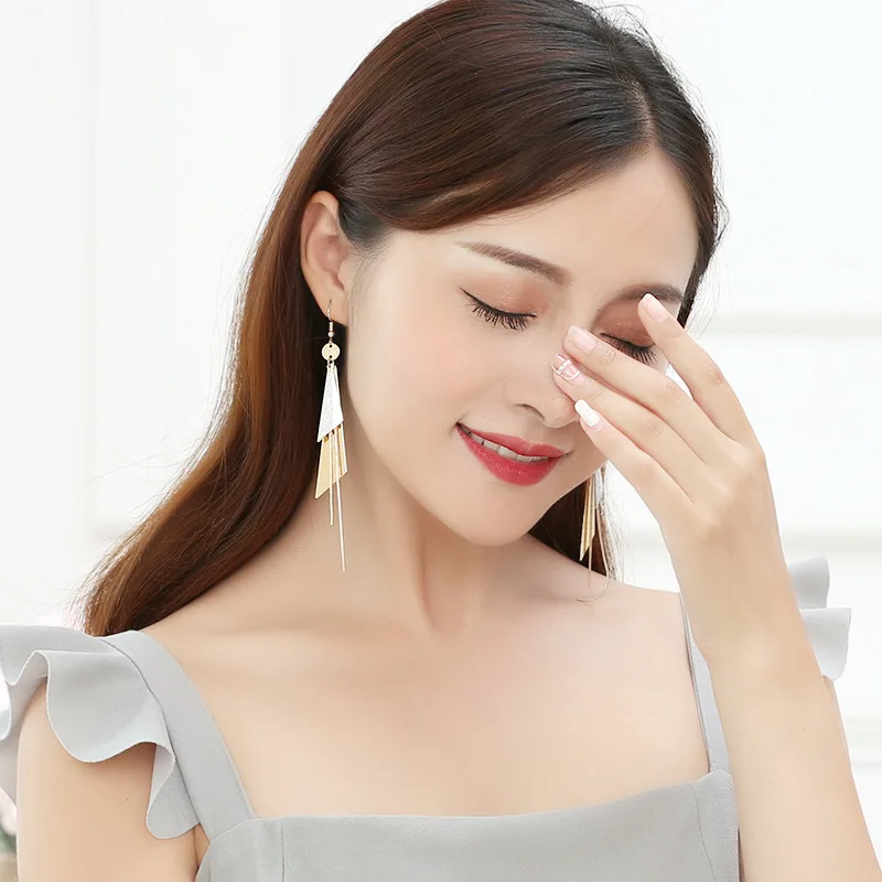 Женские Геометрические серьги винтажные треугольные с блестками и кисточками