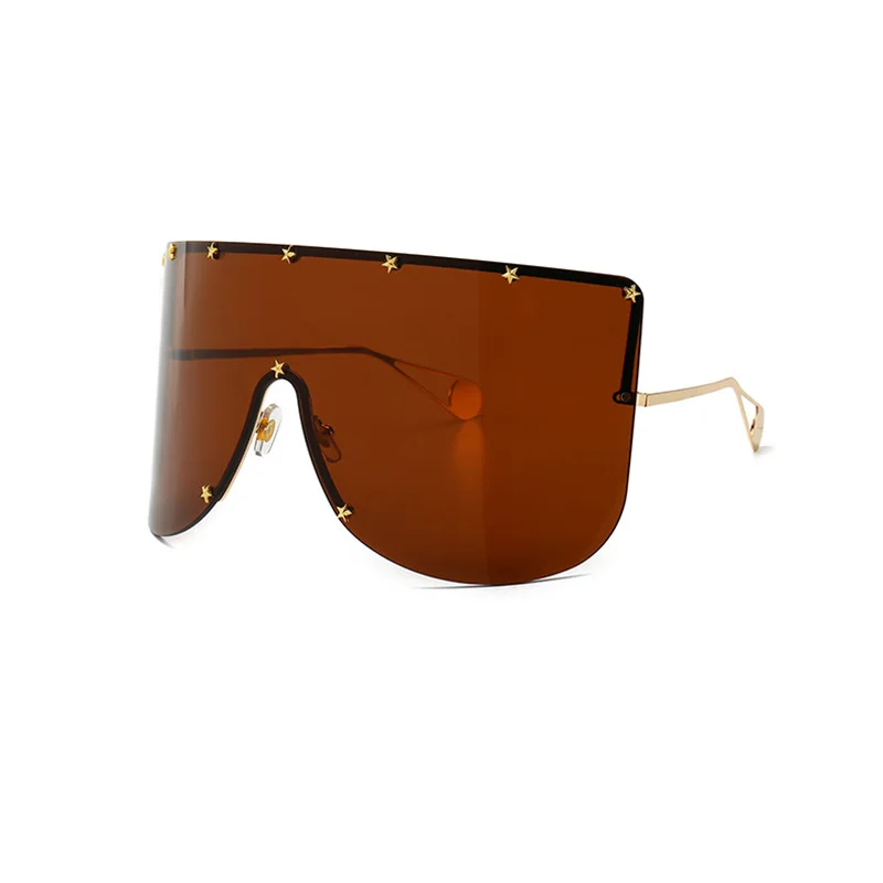 SHAUNA Oversize One Piece Cover men sunglasses steampunk Women Five-Points Star glasses punk Champagne Windproof Shades Men - Цвет линз: Tea