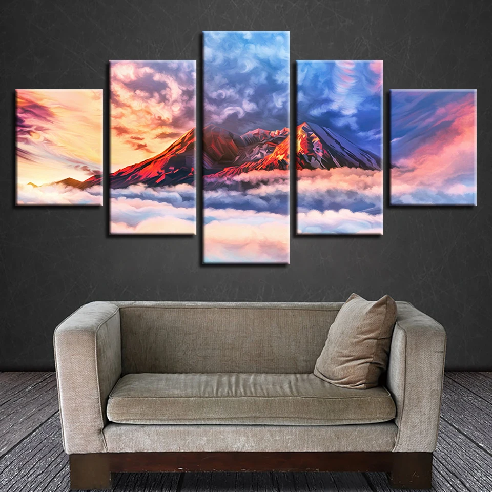 

Wall Art Decoration HD Modern Prints 5 Pieces Mountain And White Cloud Abstract Scenery Pictures Modular Canvas Paintings Poster