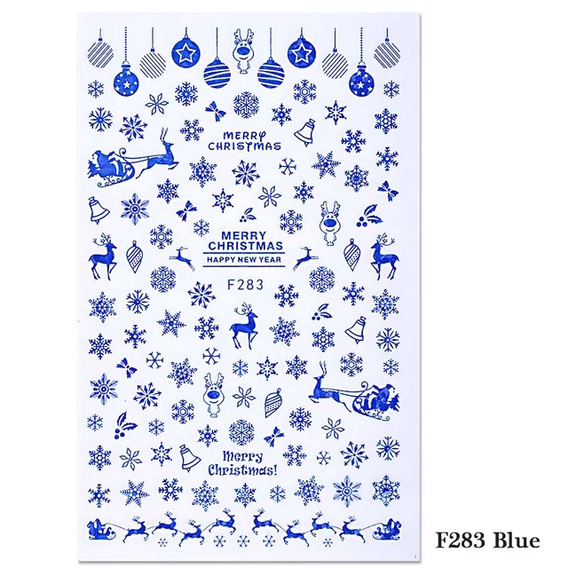 2 шт рождественские наклейки для ногтей снежные хлопья рождественские обертывания Снеговик зимние украшения для ногтей инструменты для маникюра ползунки F281-284 - Цвет: F283 Blue