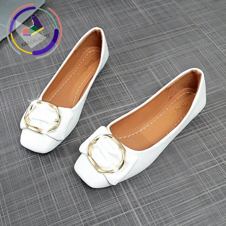 

KAILON ADDY 2019 Spring New Flat Shoes Bow Square Head Buckle Shallow Mouth Ladies Single Shoes Fashion Casual Shoes