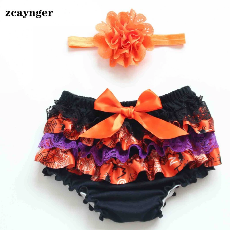 

Halloween Costume Baby Lace Bloomers Set Newborn Baby Cotton Shorts with Headband Infant PP Pants Baby Girl Summer Shorts Black