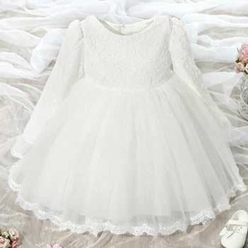 Платья для девочек, платье с длинными рукавами на день рождения для девочек, красивые пасхальные кружевные платья, костюмы, платья принцессы для маленьких девочек - Цвет: Белый
