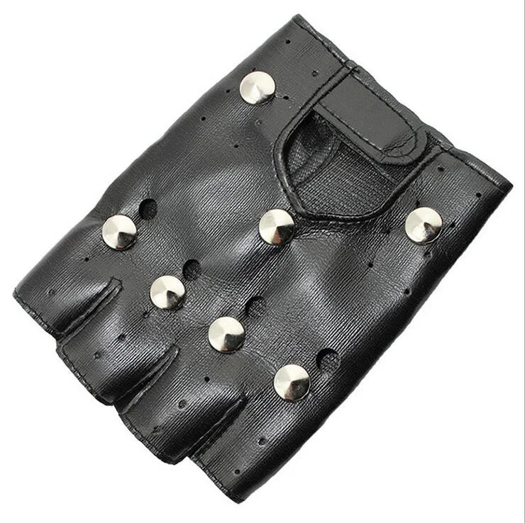 Adult/Child Halloween Carnival Studded Cool Gloves Street Dance Punk Dancing Dew Half Finger Leather G45 