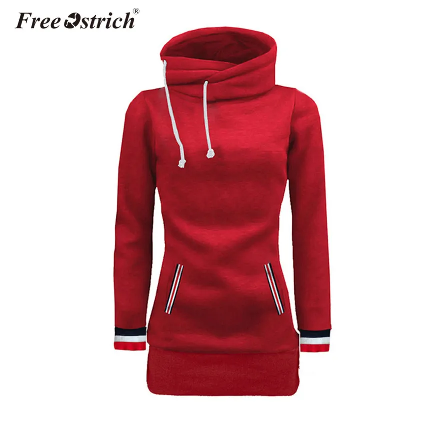 Free Ostrich Sweatshirt Women Turtleneck Slim Long Sleeve Patchwork Pocket Hoodies Outerwear Tops W