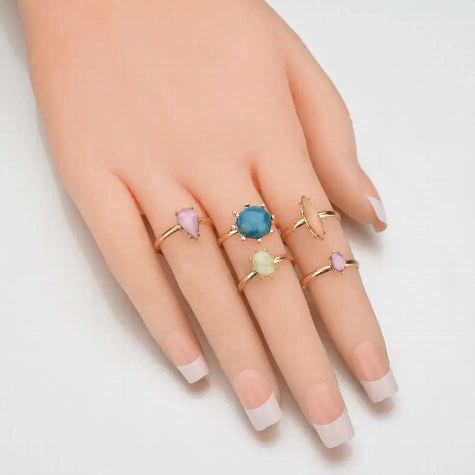 Korean Candy Crystal Sweet Ring for Woman Bohemia Gold Five piece Set