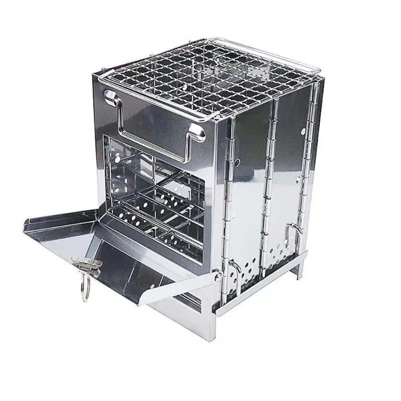 Stainless Steel Foldable Outdoor Camping firewood Charcoal Stove for Home Picnic BBQ Portable One Piece Outdoor Stove
