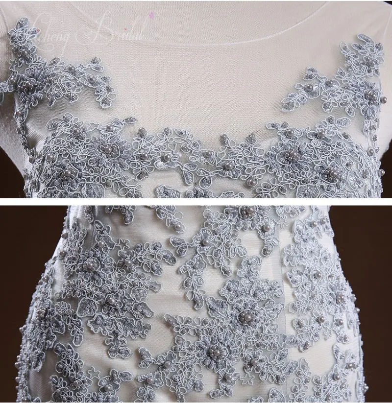 LC Люкс светло серый русалка dress2017 аппликации из бисера свадебное платье иллюзия