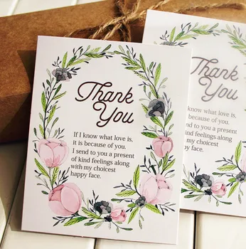 

50pcs thank you pink flower style multi-use as Scrapbooking invitation DIY Decoration party gift card message card