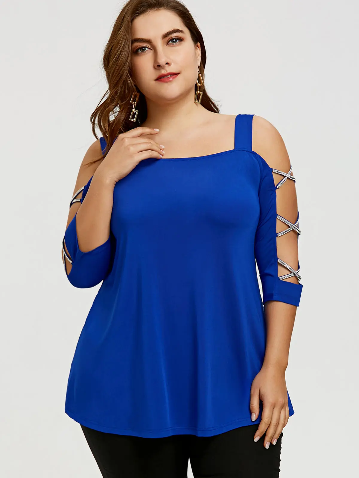 

Wipalo Plus Size 5XL Sexy Cut Out Cross Sleeve Tunic Top Women Clothing Cold Shoulder Tshirts Large Size Summer 2018 Blusas