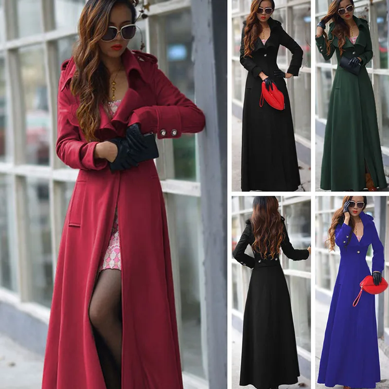 Новый осень-зима Для женщин Тренч плюс Размеры мода Slim Solid одной кнопки с длинным Стиль шерстяное пальто для Для женщин верхняя одежда