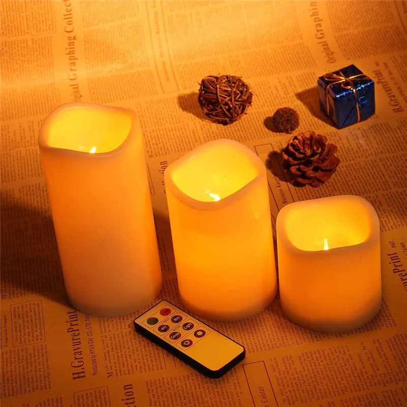 Romantic 3Pcs candle wireless remote control candle operated led