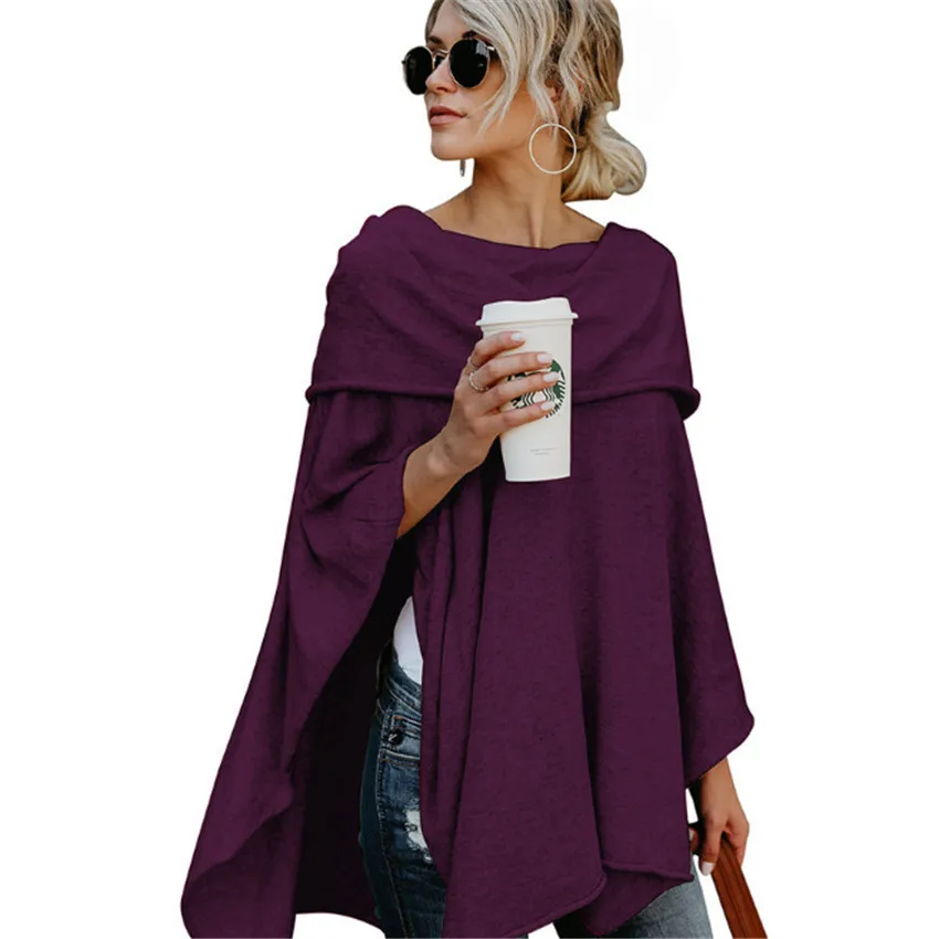 

2019 sexy word shoulder loose large size irregular hem cloak shirt female
