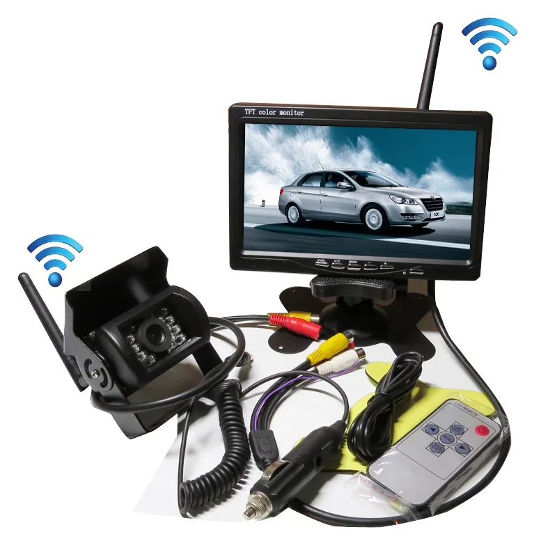 

FREE SHIPPING 12-24V DC Wireless Back-up Reversing Camera System Kit + 7" Rear View LCD Monitor For Truck Bus Van Trailer