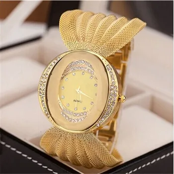 

NEW Gold Watch Lady Diamond Bracelet Watch Mirror Luxury Quartz Watch Gold Rhinestone Watches reloj pulsera mujer