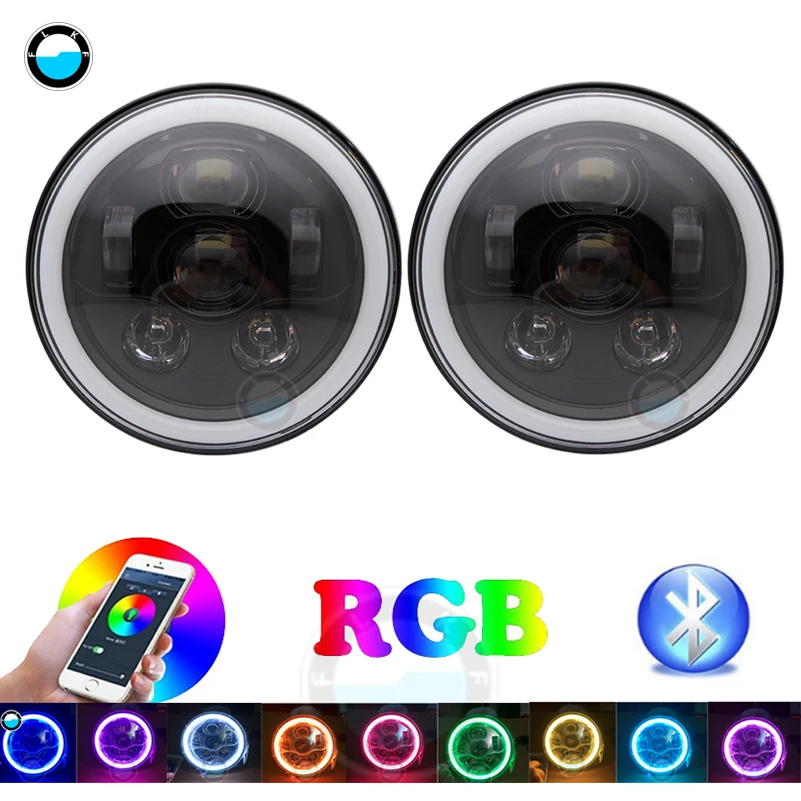 7-дюймовая светодиодная фара RGB Halo Ring Angel Eyes 7 дюймов 45 Вт для Jeep Wrangler JK TJ LJ Sahara Rubicon
