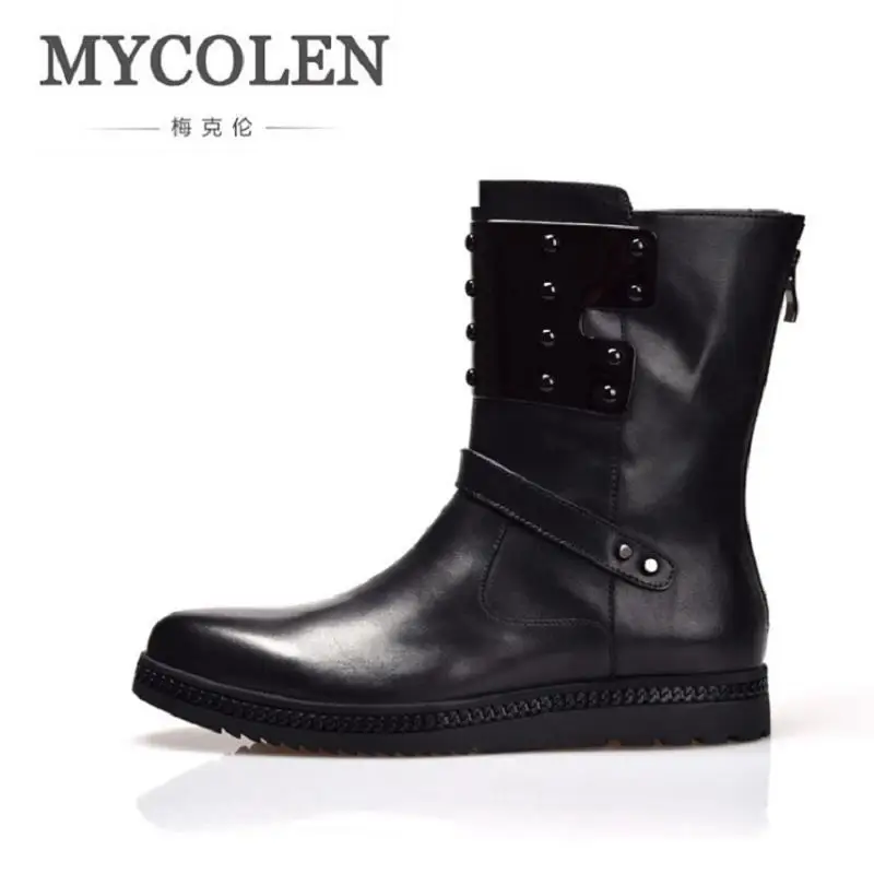 

MYCOLEN Boots Fashion Men Motorcycle Boots Handmade Leather High Top Shoes British Style Round Toe Men Boots Bottine