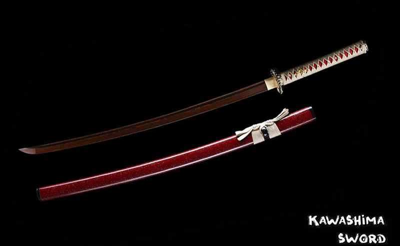 Japanese Katana Sword Forged Damascus Steel Red Plating Razor Sharp Full Tang Blade Wine Red Wood Sheath ZSBF-026 New Arrival