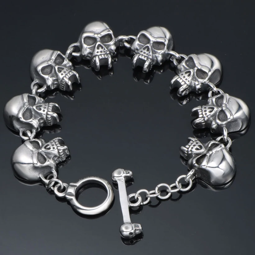 

Skull Head Bracelet For Men Stainless Steel Cool Hiphop Rocker Skeleton Chain Mens Bracelets 2019 Vintage Male Massive Jewelry