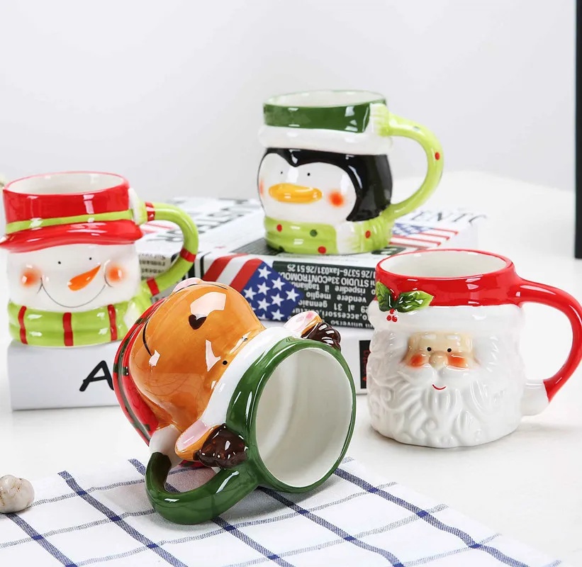 

Cartoon 3D Christmas Santa Deer Snowman Ceramic Coffee Mug Cute Animal Milk Porcelain Coffee Juice Drinking Milk Tea Cup