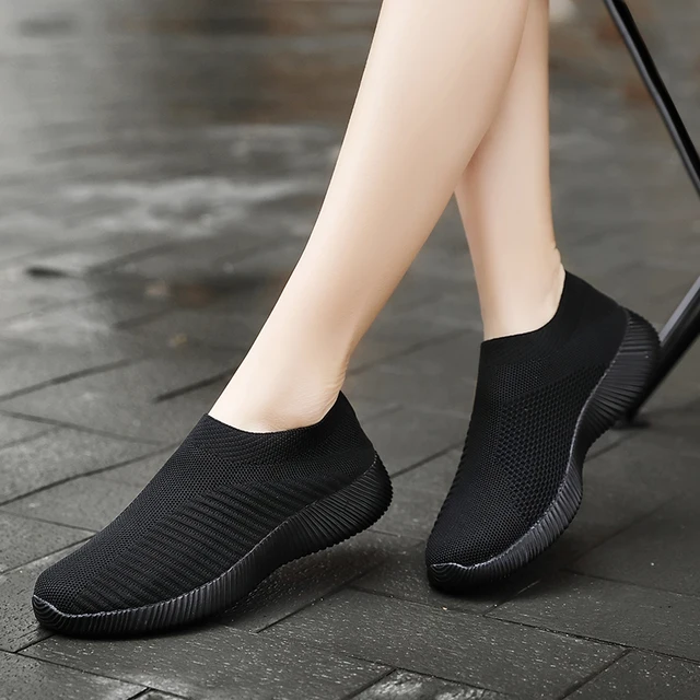 US $7.05 2019 autumn Shoes Women Sneakers Slip On Flat Women Black pink Women Shoes Plus Size Loafers Walkin