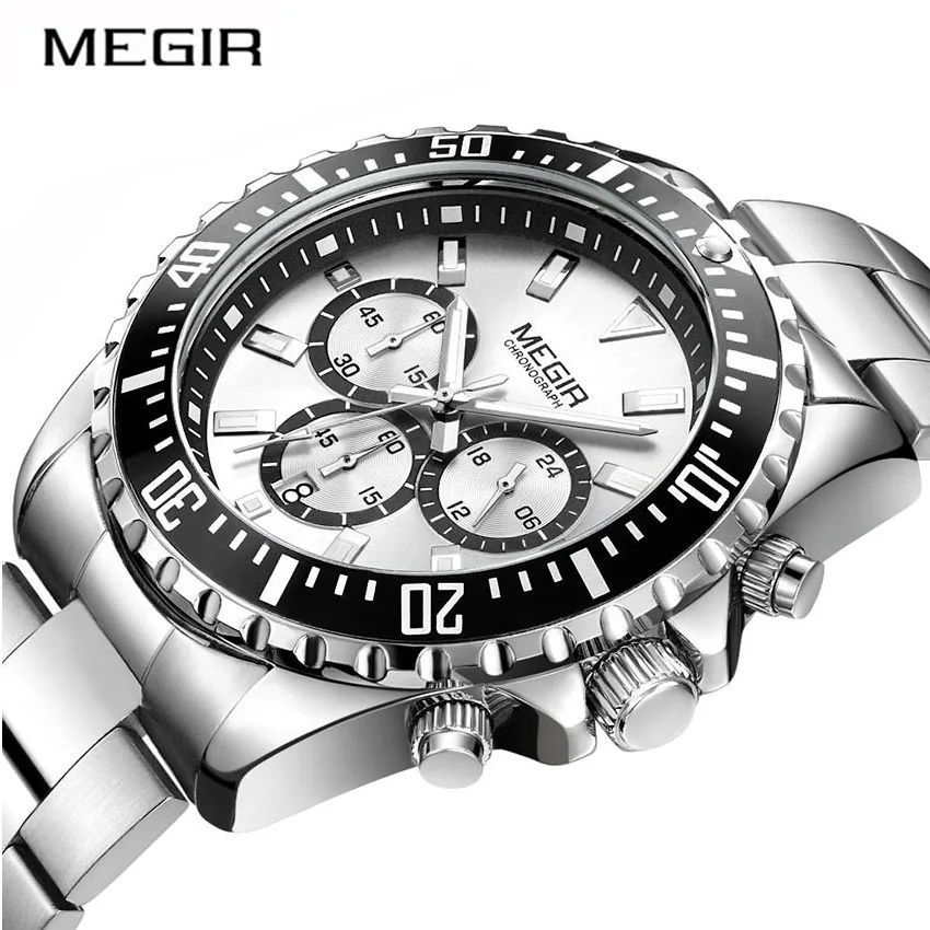

MEGIR Men Fashion Watches Sport Quartz Wrist Watch Stainless Steel Band Strap Clock Time Hour Chonograph Business Wristwatches