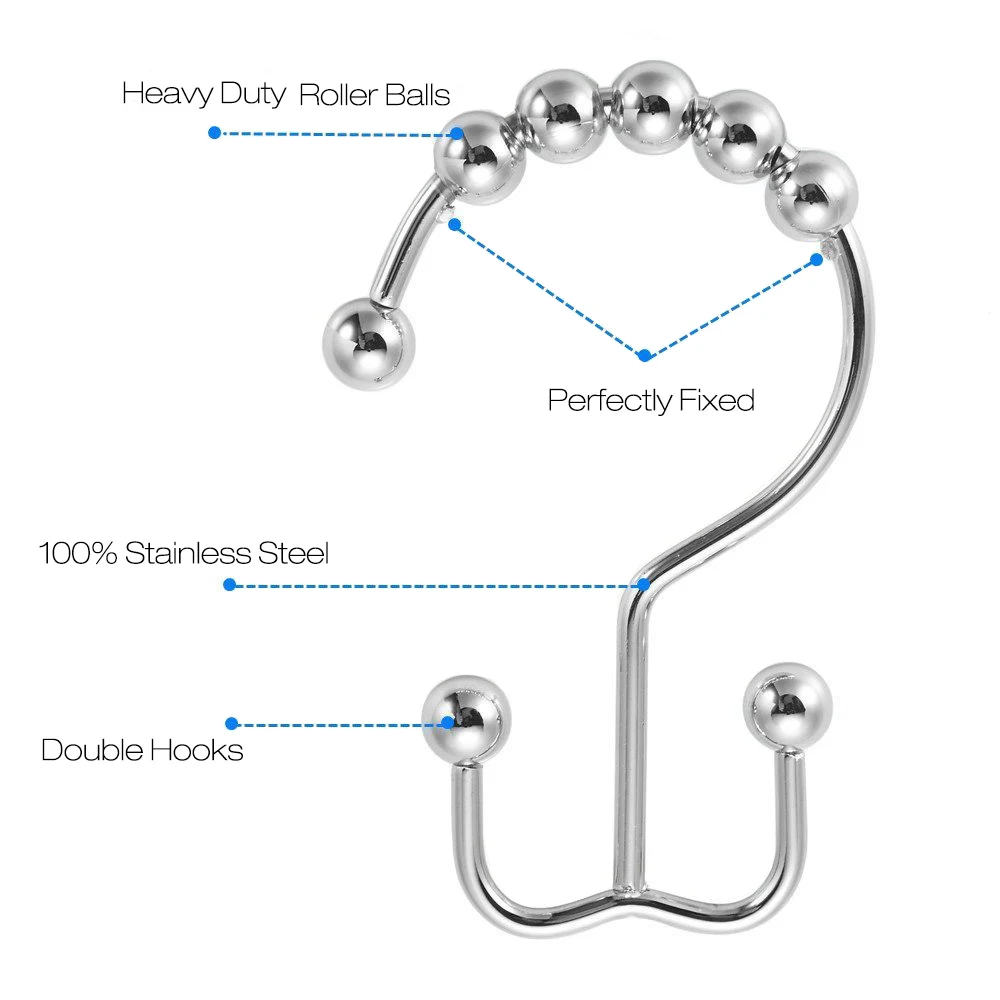 Крючки для душевой занавески из нержавеющей стали кольца для душевой занавески металлические двойные скользящие коррозионные крючки для душевой кабины для ванной