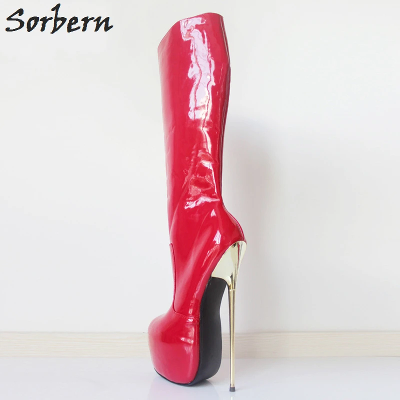 Sorbern/женские сапоги на очень высоком каблуке 22 см; большие размеры 36-46; сапоги до колена на толстой платформе с металлическим золотым каблуком; пикантная женская обувь