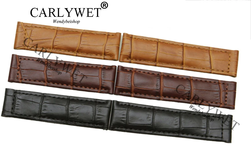CARLYWET 19 20mm VINTAGE Black Light Brown Real Calf Leather Watch Band Strap Wrist Bracelet For DAYTONA SUBMARINER OYSTER GMT