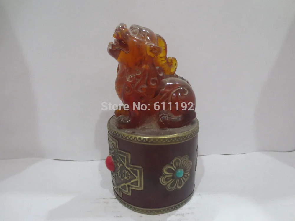 

Asian home decor FengShui animal seal Metal crafts,handmade Fu foo dog statue