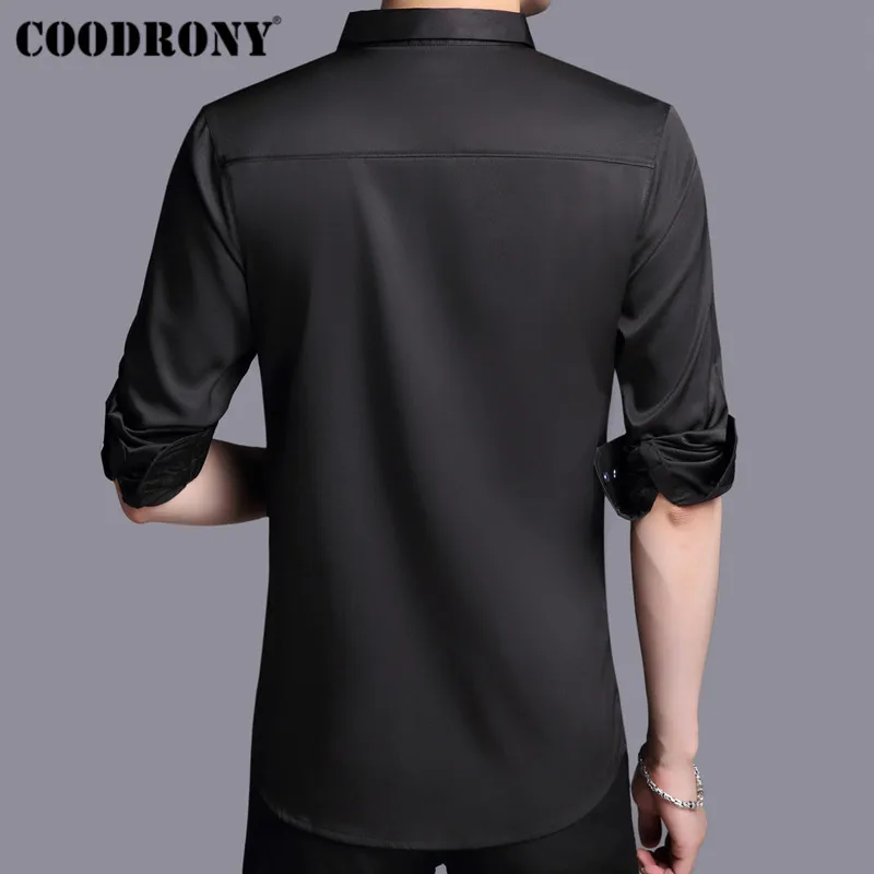 COODRONY, мужская рубашка, осенняя, с длинным рукавом, деловая, хлопковая, Классическая, одноцветная, приталенная, размера плюс, повседневные рубашки 96001