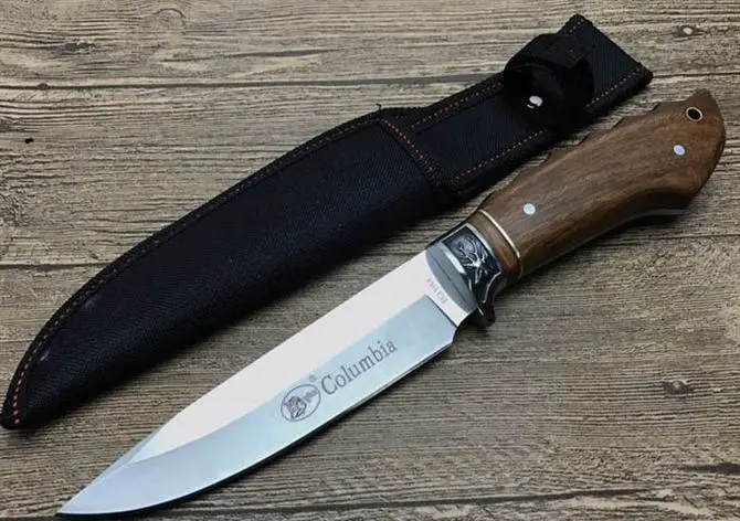 

Mengoing Wilderness Power Hunting Fixed Blade Knife 3CR13 Acid Wood 0591